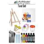 Tuval Seti 20X20 1 Paket Masaüstü Şövale Mydido Akrilik Boya Plastik Spatula Resim Fırçası Palet Ponpon Sünger Fırça