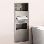 Tuvalet Kağıdı Tutacağı ve Çöp Kovası Tutacağı ile Bu Paslanmaz Çelik Gömme Duş Rafı - Depolama Çözümleri için Karanlık Banyo Duvarı