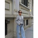 Tüvit Gümüş Gri Pullu Kısa Kadın Blazer Ceket