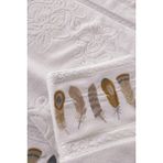 Tüy Nakışlı 2'li El Havlusu -Jakarlı Kadife Yüz Havlusu - %100 Pamuk - Beyaz - 50 x 90 cm