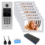 Tuya Akıllı Görüntülü İnterkom Sistemi 6 Ünite 7 Inç IP Görüntülü İnterkom Telefonu Apartman Binası Güvenlik Ev Erişim Kontrol Sistemi, Kapı/Kapı Kilidi, Gece Görüş (1 Kapı Zili+7 Monitör+1 POE)
