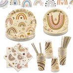 TUZHE Boho kız bebek partisi dekorasyonu, 125 adet gökkuşağı kağıt tabak, çocuk doğum günü, 25 misafir için, parti tabak seti, bebek duşu kağıt tabak, kağıt bardak, peçete, pipet