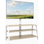 Tv Dolabı 37–70", 35 kg Taşıma, Ayarlanabilir Yükseklik, 3 Ahşap Raf - Beyaz