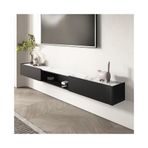 TV Dolabı TV Sehpası 2 Çekmeceli Yüzer TV Standı, Duvara Monte TV Dolabı Kayrak Tezgah Yüzer Raflar, Oturma Odası Oturma Odası Dolabı için Modern Eğlence Medya Konsolu (Siyah, 200x30x23c