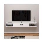 TV dolabı, TV sehpası, asılı TV ünitesi, duvara monte edilen TV dolabı, modern havada duran TV standı, medya konsolu, katlanır kapaklı ve açık raflı, oturma odası ve ofis için (beyaz)