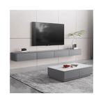 TV Dolabı TV Sehpası Duvara Monte Yüzer TV Dolabı, Kapaklı ve Çekmeceli Yüzer TV Ünitesi, Oturma Odası Oturma Odası Dolabı için Depolama ile Modern Gri Eğlence Medya Konsolu (200x30x20cm)