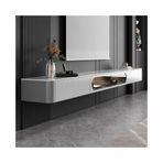TV Dolabı TV Sehpası Kayan TV Sehpası Masaüstü, Modern Gri Medya Konsolu Depolama Dolabı TV Altında, Duvara Monte TV Ünitesi, 2 Cam Kapılı ve 2 Çekmeceli Oturma Odası Dolabı (240x30x25cm)