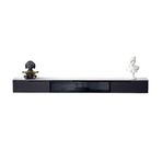 TV Dolabı TV Sehpası Yüzer Duvara Monte TV Ünitesi, 1 Cam Kapaklı Kapı, 2 Çekmeceli ve Arduvaz Tezgahlı, Minimalist Stil Yüzen Medya Konsolu TV Altları için Oturma Odası TV Tezgahı (Siyah, 180x24x18