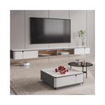 TV dolabı TV standı, duvara monte edilmiş havada asılı TV dolabı, duvara monte eğlence merkezi TV medya konsolu, modern, beyaz havada asılı TV standı, 2 cam kapaklı TV sehpası
