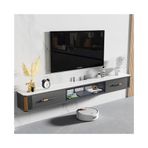 TV Kabini TV Sehpası Geniş Depolama Alanlı TV Altında Yüzen TV Ünitesi, Cam Açılır Kapı ve Kaya Plakalı Masaüstü Modern Lüks Yüzer Medya Konsolu, 4 Renk Oturma Odası Dolabı (Koyu Gri, 16
