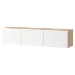 Tv Sehpası, Ağartılmış Meşe Görünümlü-Parlak Cila-Beyaz, 180X42X38 Cm, Selsvıken