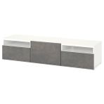 Tv Sehpası, Beyaz-Koyu Gri, 180X42X39 Cm, Kallvıken, Çıt Çıt Raylı