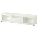 Tv Sehpası, Beyaz-Şeffaf Cam, 180X42X39 Cm, Lappvıken/sındvık, Çıt Çıt Raylı