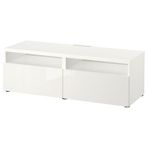 Tv Sehpası, Parlak Cila-Beyaz, 120X42X39 Cm, Selsvıken, Çıt Çıt Raylı