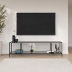 Tv Sehpası Siyah Çerçeveli Temperli Camlı 180 cm - Füme Cam