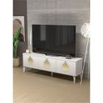 Tv Sehpası Tv Ünitesi Saraylı Beyaz Gold 5062