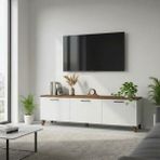 TV Ünitesi, Beyaz, Modern Tasarım, Kitaplık ve Dekoratif Eşya Depolama (Siyah Ayak 180 * 30 * 30 CM)