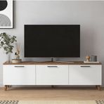 TV Ünitesi Çam-Beyaz, Modern Tasarım, Kitaplık ve Dekoratif Eşya Depolama (Çam Ayak 180 * 30 * 30 CM)