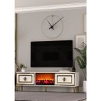 TV0067-TXA150DD-32 Şömineli Tv Sehpası Beyaz-Altın - Beyaz - Altın
