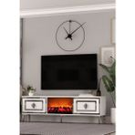 TV0067-TXA150DD-32 Şömineli Tv Sehpası Beyaz-Gümüş - Beyaz - Gümüş