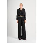 Tw3 Kadın Bel Kısmı Lastikli Kruvaze Tasarım Blazer Ceket - XS - Siyah