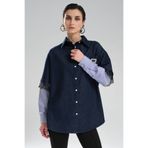 tw3 Kadın Denim Kolları Dantel ve Poplin Kumaş Detaylı Tasarım Gömlek