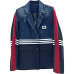 Tw3 Kadın Denim Kumaş Garnili Şerit Detaylı Tasarım Blazer Ceket - Bordo