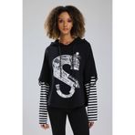 tw3 Kadın Rozet Detaylı Çizgili Kumaş Garnili Tasarım Sweatshirt