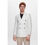 Tween Slim Fit Ekru Keten-pamuk Karışımlı Kumaş Ceket