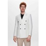 Tween Slim Fit Ekru Keten-pamuk Kruvaze Kumaş Ceket