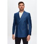 Tween Slim Fit Saks Mavi Keten-pamuk Kruvaze Kumaş Ceket