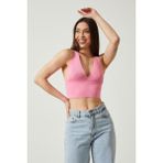 Twenty3 Kadın Super Crop Sırt Detaylı Triko Büstiyer Bluz (Pembe, S/M)