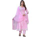 TWIN FEET Rayon Anarkali Hint Kurti Kadınlar için Yazlık Elbise Kurta Pantolon Dupatta Set Pakistan Kurta, Pembe, L