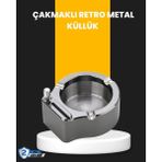 Twin Store Yuvarlak Çakmaklı Küllük Dayanıklı Metal Yapı - 0 - 200 ml - 000-Siyah