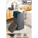 Twindecor 2 Bölmeli Kirli Çamaşır Sepeti Yıkanabilir 90 LT - Büyük Boy Katlanabilir Kirli Sepeti