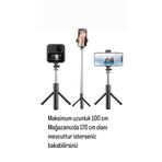 Twinix Siyah Kablosuz Kumandalı Telefon Selfie Çubuğu Monopod Ayaklı Tripod Bluetooth 100 Cm