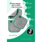 Twino 3'lü Meyve Sebze Ovma 15x15 Güçlü Mikrofiber Islak Kuru Temizlik Mutfak Gıda Temizleme Bezi