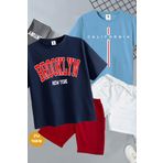 twins tailors Brooklyn Newyork Ve California Baskılı 2 Adet Yazlık T-Shirt-Şort Çocuk Takım