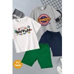 twins tailors Brooklyn Ve Champion Baskılı 2 Adet Yazlık T-Shirt-Şort Çocuk Takım