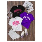 twins tailors Newyork Brooklyn Baskılı 3'lü Paket Siyah-Beyaz-Mor Kız Çocuk T-Shirt