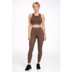 Twinticks Kadın Yüksek Bel Toparlayıcı Tayt Takım Esnek Polyamid Spor Tayt & Crop Set Fitness Yoga Günlük - Kahve - Açık Kahve