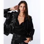Twist Kadın Biker Mont Siyah Deri Görünümlü Püsküllü 38 Kruvaze Yaka Modeli TW6250012258001
