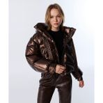 Twist Kadın Oversize Şişme Mont TW6250012227074 Kahverengi Parlak Dokulu Günlük Kullanım İçin - 38