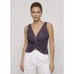 Twist Knot Detaylı Premium Kadın Triko Bluz – V Yaka Örgü Dokulu Şık Crop Tasarım - S/M - Mürdüm