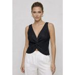 Twist Knot Detaylı Premium Kadın Triko Bluz – V Yaka Örgü Dokulu Şık Crop Tasarım - S/M - Siyah