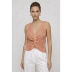 Twist Knot Detaylı Premium Kadın Triko Bluz – V Yaka Örgü Dokulu Şık Crop Tasarım - S/M - Somon