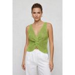 Twist Knot Detaylı Premium Kadın Triko Bluz – V Yaka Örgü Dokulu Şık Crop Tasarım - S/M - Yeşil