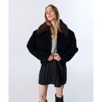 Twist Kontrast Yakalı Kadın Oversize Geniş Cepli Kaban TW6250008055015 Lacivert Yün Orta Kalınlık - 36
