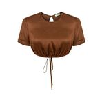 Twist Sırt Dekolteli Crop Bluz - 34 - Kahverengi