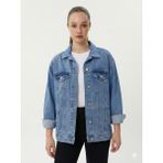 Twister Bc J68-01 Dark Blue Oversize Kadın Kot Ceket Açık Mavi - XL